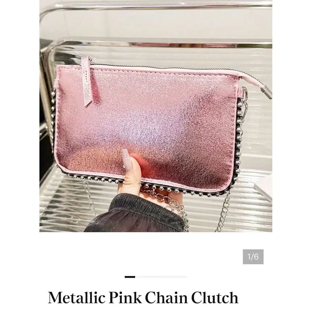 Metallic Pink Chain Clutch - Stylish Evening Bag